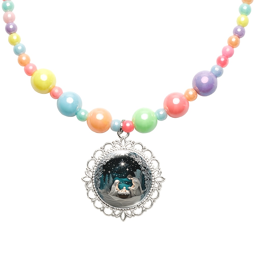 2pcs Christmas Night Scene Necklace and Bracelet Set, Cute Jewelry